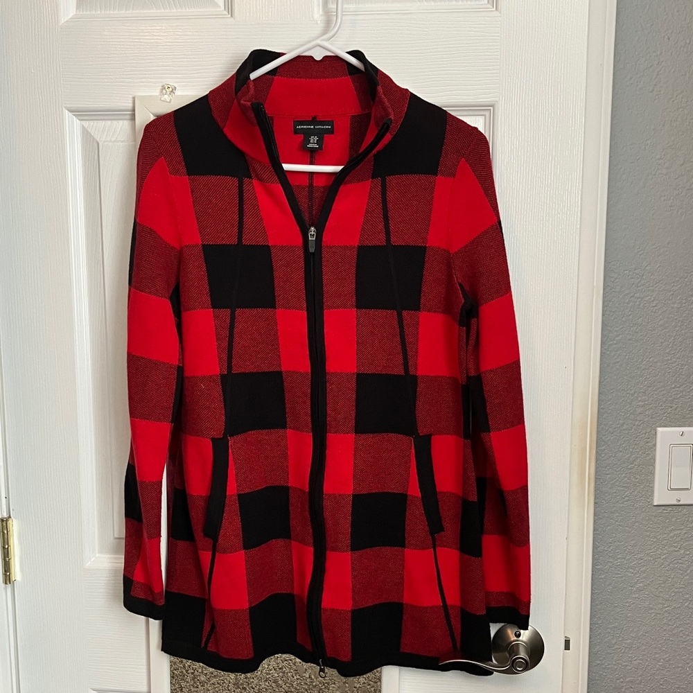 Adrienne Vittadini Red and Black Checkered Jacket